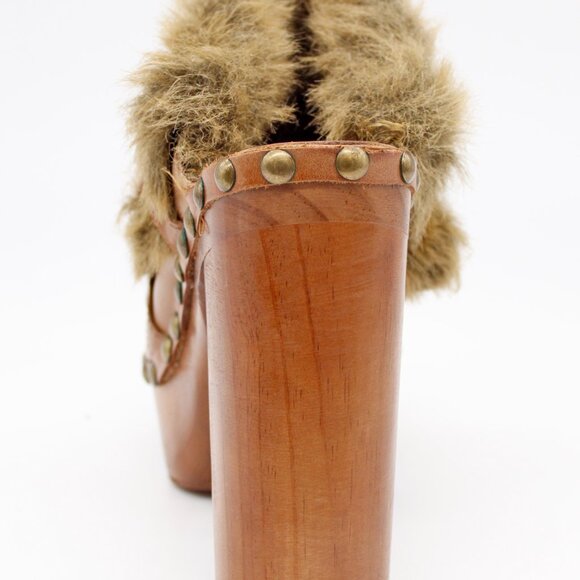 Jeffrey Campbell Woodies Women’s Brown Leather Fur Trim Clog: Size-EU 41/US 10 - Picture 7 of 10